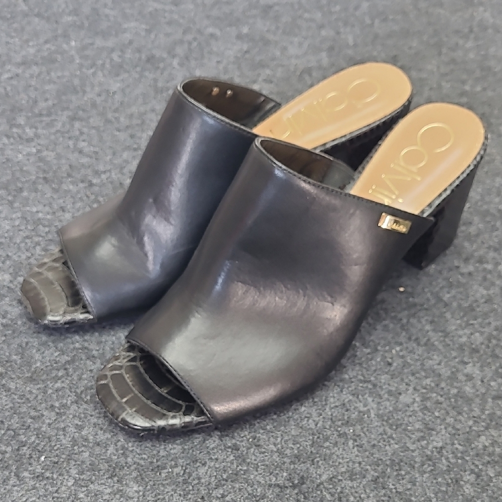 Calvin Klein Black Leather Mules with Open Toe